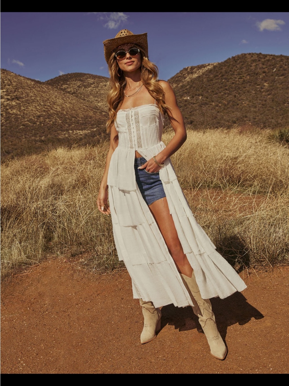 Vici White Strapless Tiered Maxi Corset Top